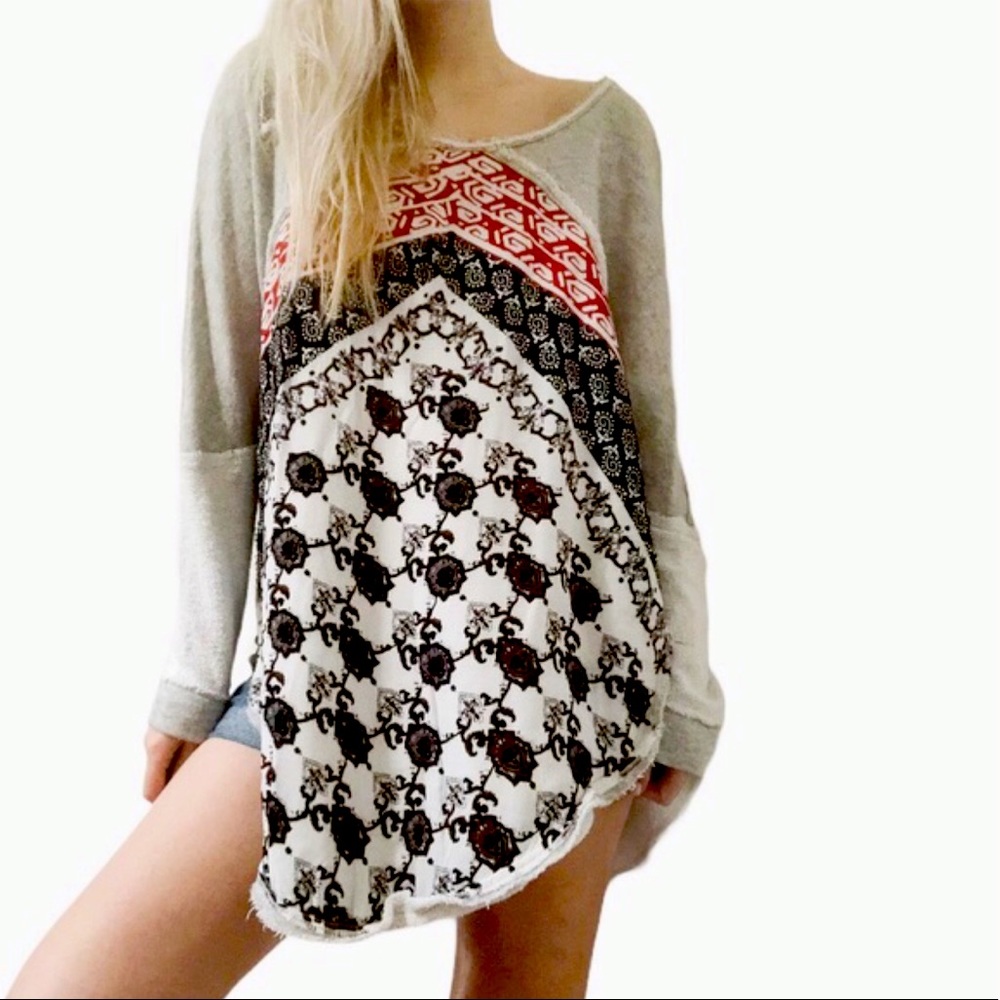 Free People gray Bandana oversized sweatshirt